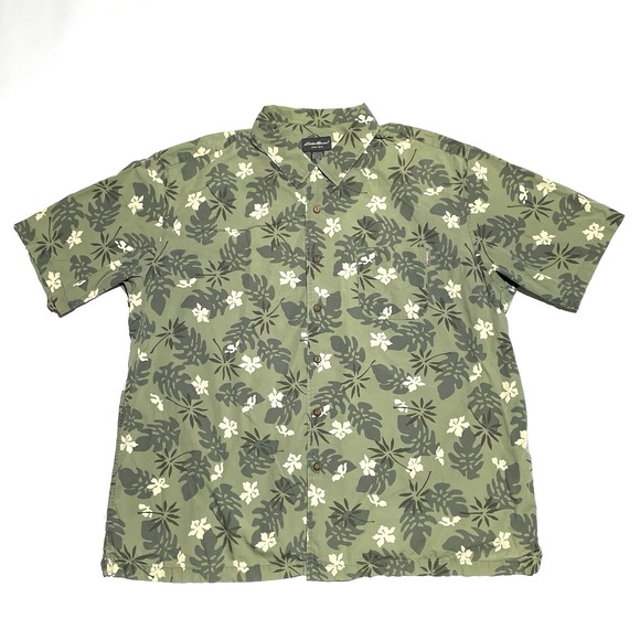 Eddie Bauer Mens Hawaiian Floral Button Up Shirt Size 3XL Tall Island Beach - Picture 1 of 9